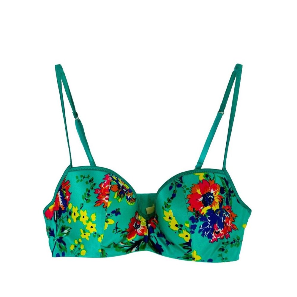 Arie Bra Green Floral Underwire 34 C Padded Adjustable Multiway Straps Flowers